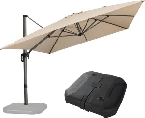 PURPLE LEAF 10' X 13' Patio Umbrella with Base Outdoor Cantilever Rectangle Umbrella Aluminum Offset Umbrella with 360-degree Rotation for Garden Deck Pool Patio Beige