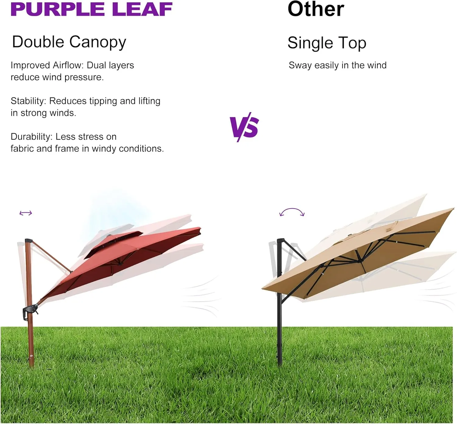 PURPLE LEAF 11ft Patio Umbrella Outdoor Round Umbrellas Large Cantilever Umbrella Windproof Offset Umbrellas Heavy Duty Sun Umbrella for Garden Deck Pool Patio, Brick Red
