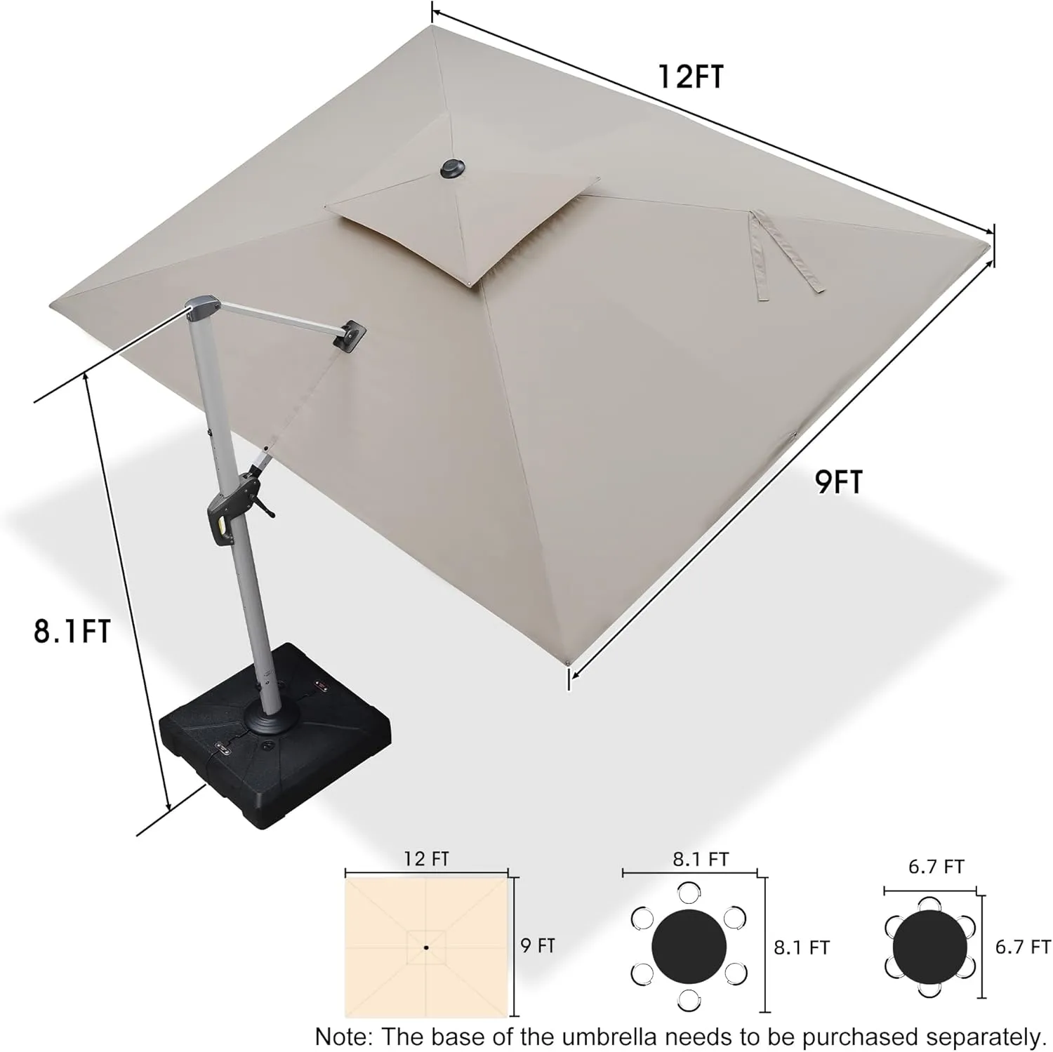 PURPLE LEAF 9' X 12' Patio Umbrella Outdoor Rectangle Umbrella Large Cantilever Umbrella Windproof Offset Heavy Duty Sun for Garden Deck Pool Patio, Beige