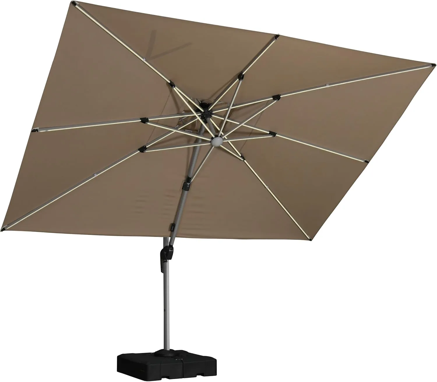 PURPLE LEAF 9' X 12' Solar Powered LED Patio Large Umbrella Offset Double Top Hanging Umbrella Outdoor Market Umbrella for Garden, Deep Beige