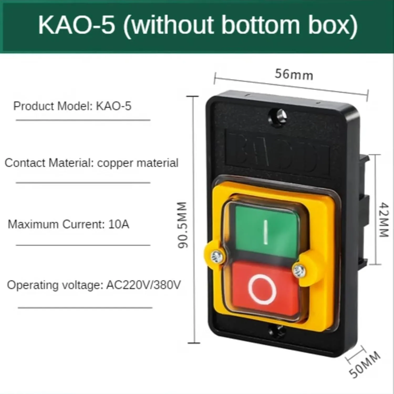 Push Button Switch KAO-5H KAO-5M 10A 380V for Cutting Machine Bench Drill Switch Waterproof Power on/Off Switch KAO-5(KAO-5M Yellow)