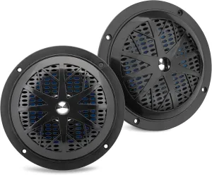 Pyle 5.25 Inch Dual Marine Speakers - 2 Way Waterproof and Weather Resistant Outdoor Audio Stereo Sound System with 100 Watt Power, Polypropylene Cone and Cloth Surround - 1 Pair - PLMR51B (Black)