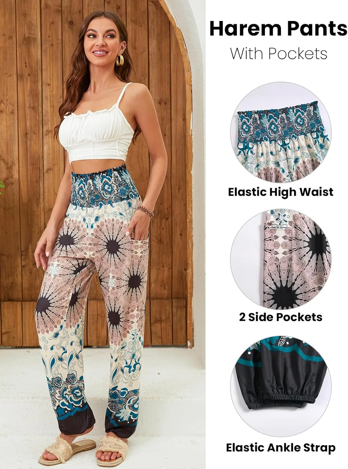 QIANXIZHAN Women's Harem Pants, High Waist Yoga Boho Trousers with Pockets