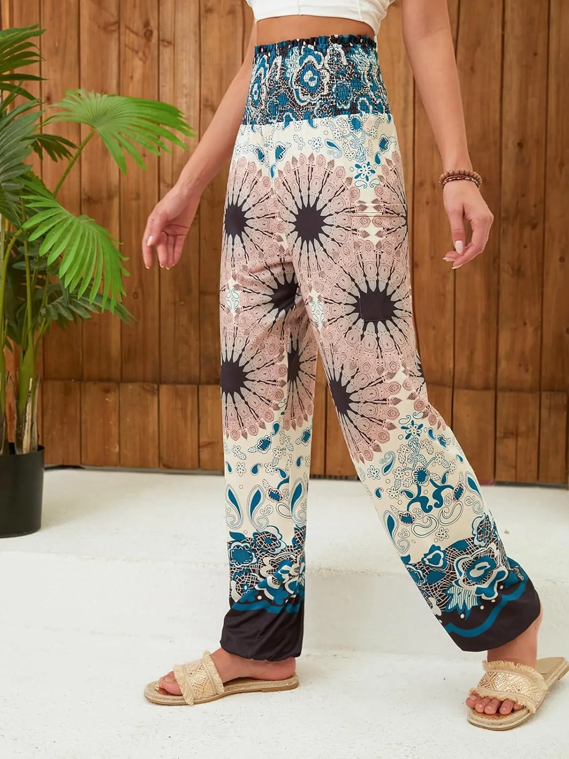 QIANXIZHAN Women's Harem Pants, High Waist Yoga Boho Trousers with Pockets