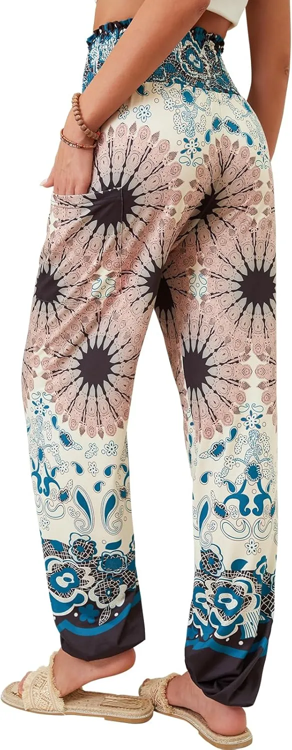 QIANXIZHAN Women's Harem Pants, High Waist Yoga Boho Trousers with Pockets