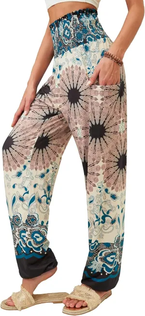 QIANXIZHAN Women's Harem Pants, High Waist Yoga Boho Trousers with Pockets