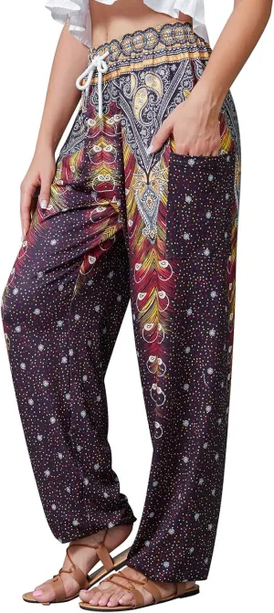 QIANXIZHAN Women's Harem Pants, Hippie Palazzo Pants Boho Joggers Yoga Clothes with Pockets