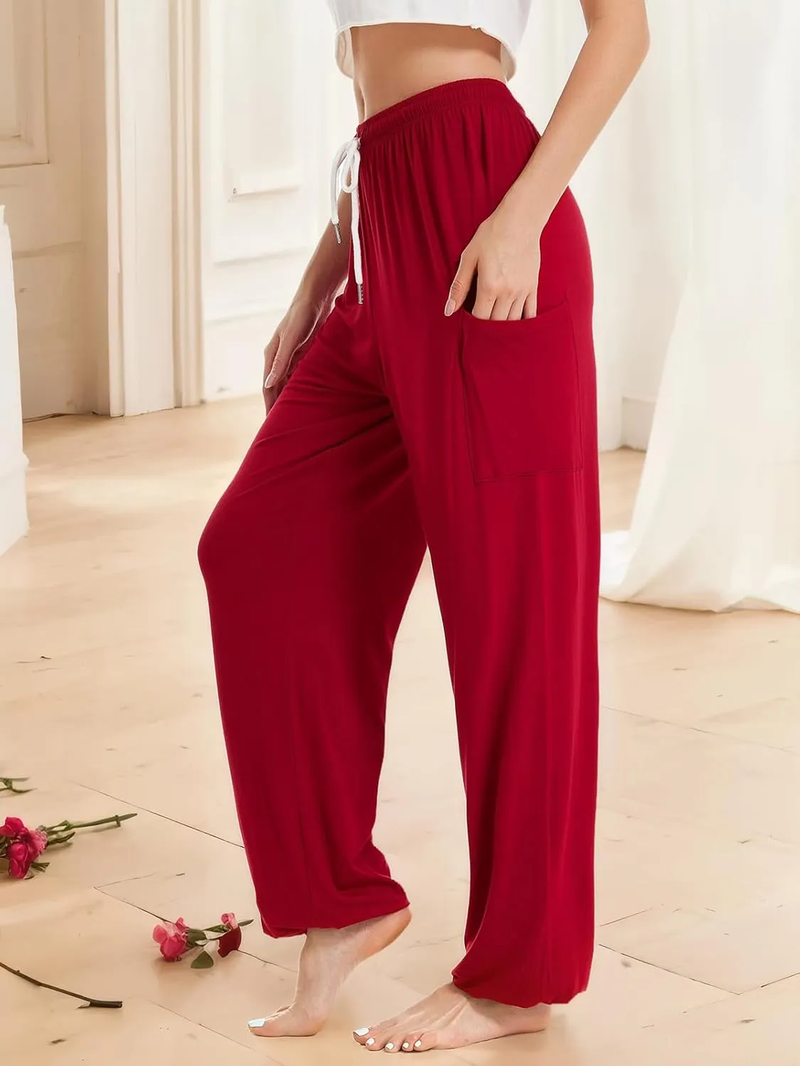 QIANXIZHAN Women's Harem Pants, Hippie Palazzo Pants Boho Joggers Yoga Clothes with Pockets