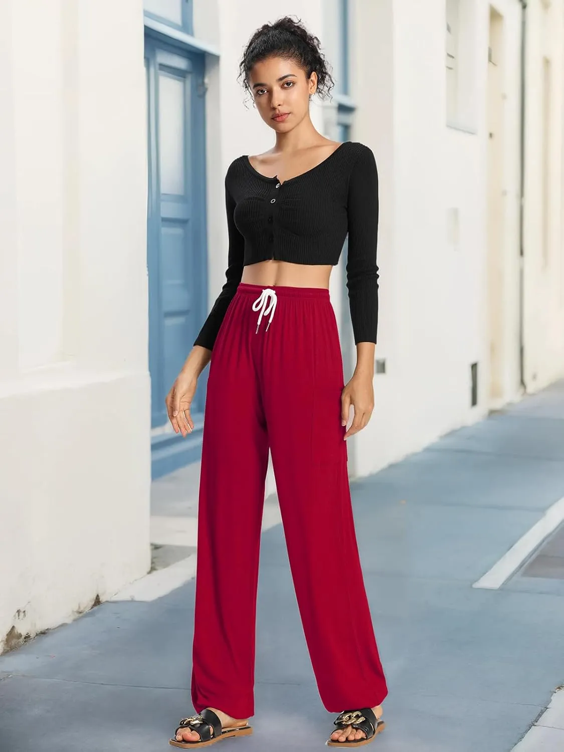 QIANXIZHAN Women's Harem Pants, Hippie Palazzo Pants Boho Joggers Yoga Clothes with Pockets
