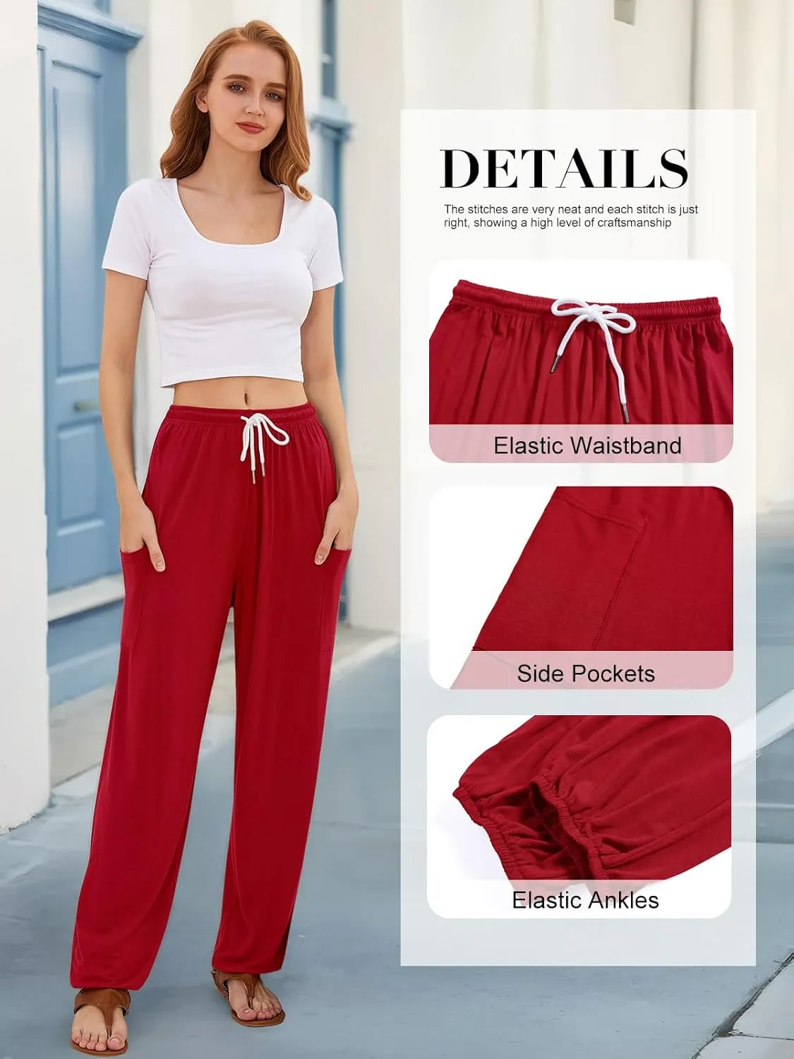 QIANXIZHAN Women's Harem Pants, Hippie Palazzo Pants Boho Joggers Yoga Clothes with Pockets