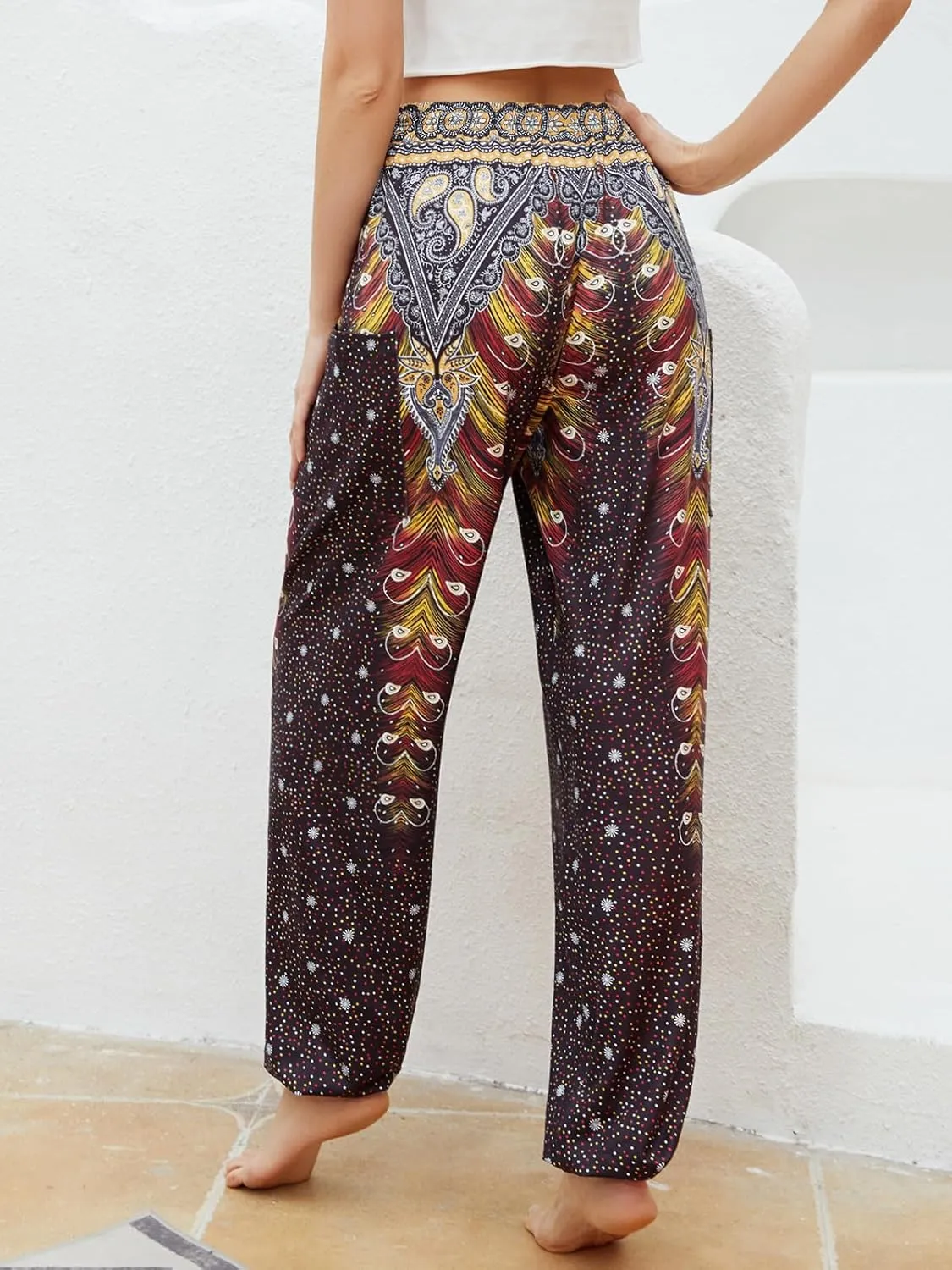 QIANXIZHAN Women's Harem Pants, Hippie Palazzo Pants Boho Joggers Yoga Clothes with Pockets