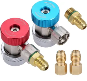 R134A Adapter Fittings, Adjustable R134a High Low Quick Coupler Connector, AC Freon Manifold Gauge Hose Conversion kit, 1/4 SAE HVAC with 1/4'' Female 1/2 Male Brass Adapter