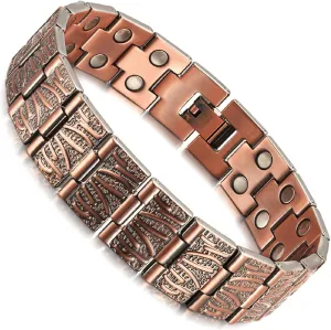 RainSo 99.99% Men Double Row Pure Copper Magnetic Bracelet for Men 3500 Gauss with Gift Box Adjustable