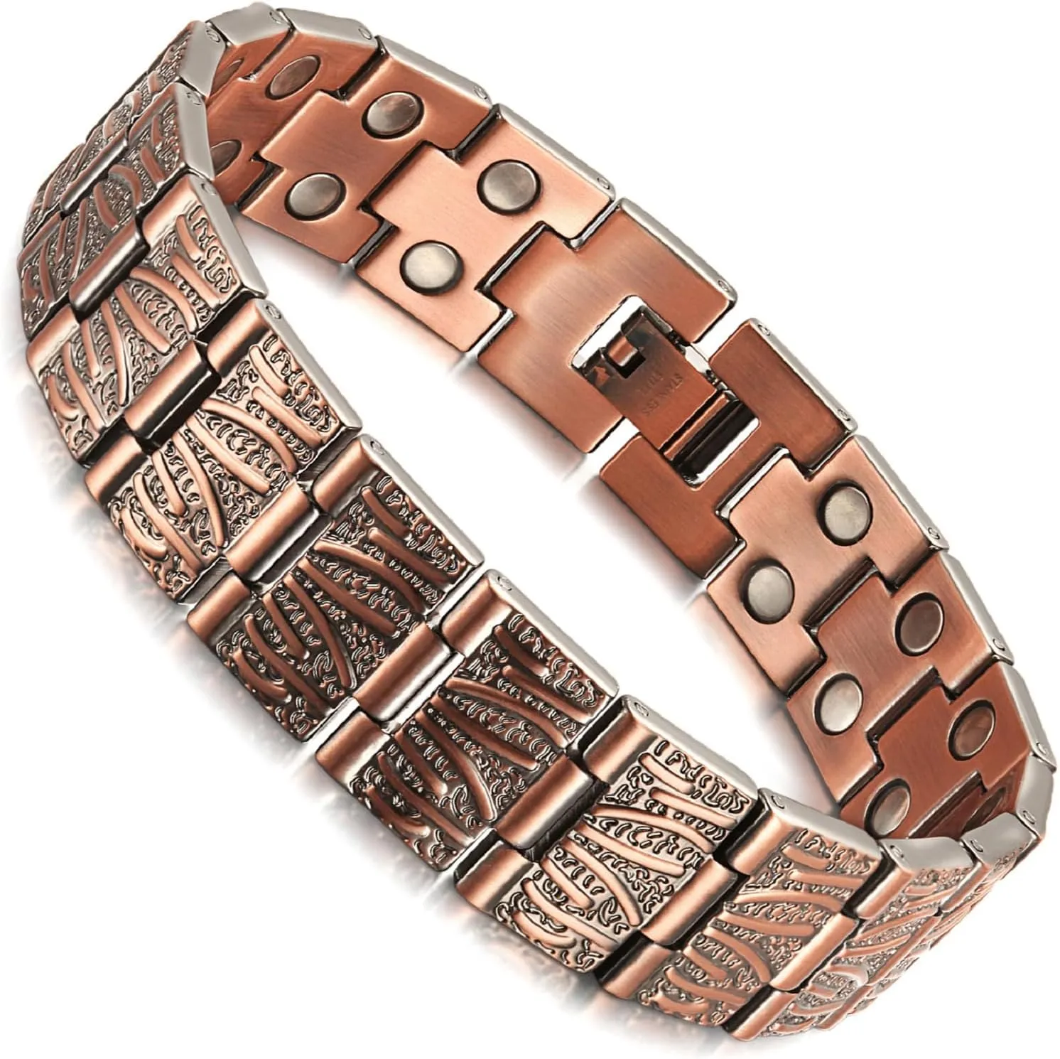 RainSo 99.99% Men Double Row Pure Copper Magnetic Bracelet for Men 3500 Gauss with Gift Box Adjustable