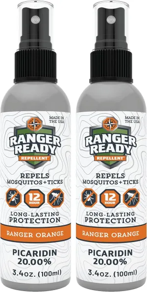 Ranger Ready Picaridin 20% Tick & Insect Repellent, Ranger Orange Scent Deet-Free Bug Spray, Travel Size 3.4 Oz. (Pack of 2)
