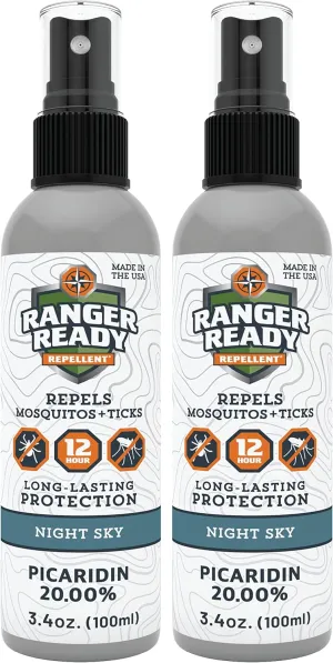 Ranger Ready Repellents Picaridin 20% Tick & Insect Repellent, Night Sky Scent Deet-Free Bug Spray, Travel Size 3.4 Oz. (Pack of 2)