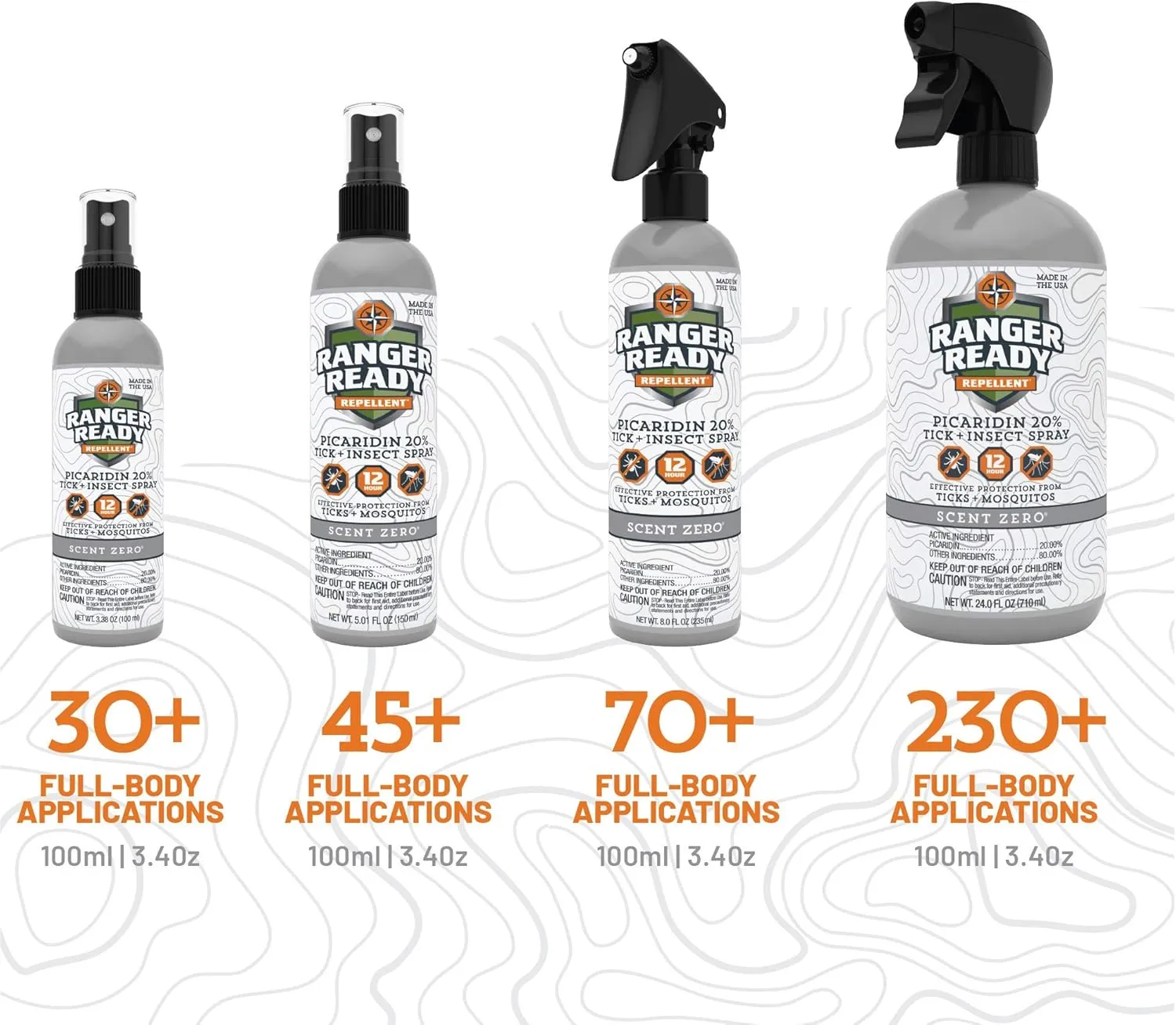 Ranger Ready Repellents Picaridin Insect Repellent Spray with Scent Zero - Mosquito Repellent and Tick Spray (24 oz.)