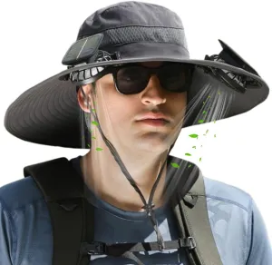 RAPTURA Outdoor Wide Brim Solar Fan Hat with 2 Solar Fan, Solar Fan Hats for Men Women, Solar & USB Charging UPF 50 