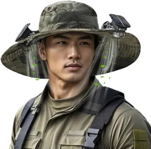 RAPTURA Outdoor Wide Brim Solar Fan Hat with 2 Solar Fan, Solar Fan Hats for Men Women, Solar & USB Charging UPF 50 