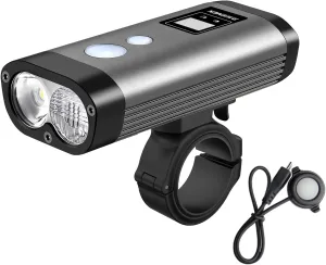 RAVEMEN PR1200 Bike Light with Anti-Glare Beam, 1200 Lumens 5200mAh Front Headlight with Wired Remote, USB Output, LED Display, IPX8 Waterproof for Mountain Biking, Road Cycling, Commuter