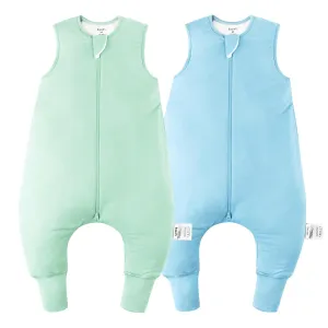 Rayon Made from Bamboo Sleep Sack 12-24 Months 0.5 Tog Ultra Soft Summer Toddler Sleep Sack 1t-2t with Feet 2-Way Zipper Lightweight Sleeping Bag Baby Wearable Blanket (2 Pack)-Green & Blue