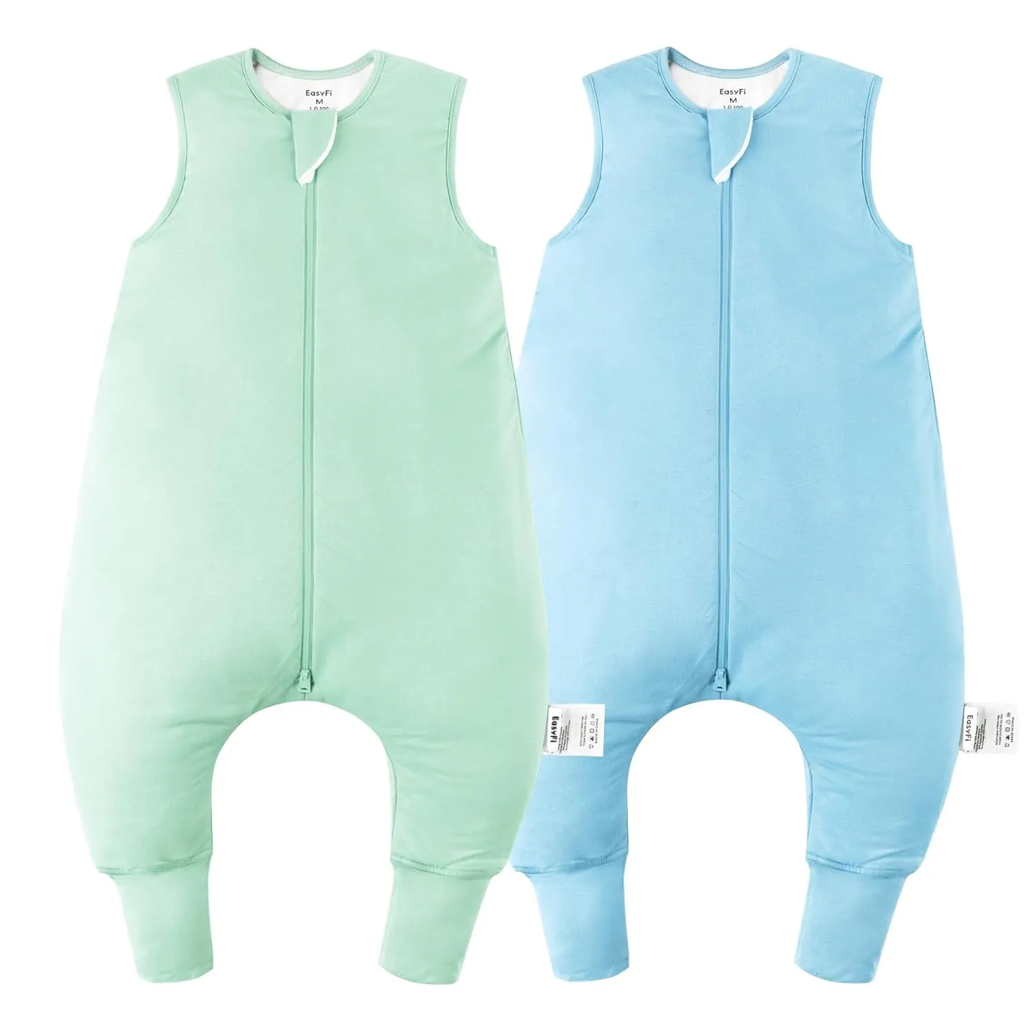 Rayon Made from Bamboo Sleep Sack 12-24 Months 0.5 Tog Ultra Soft Summer Toddler Sleep Sack 1t-2t with Feet 2-Way Zipper Lightweight Sleeping Bag Baby Wearable Blanket (2 Pack)-Green & Blue