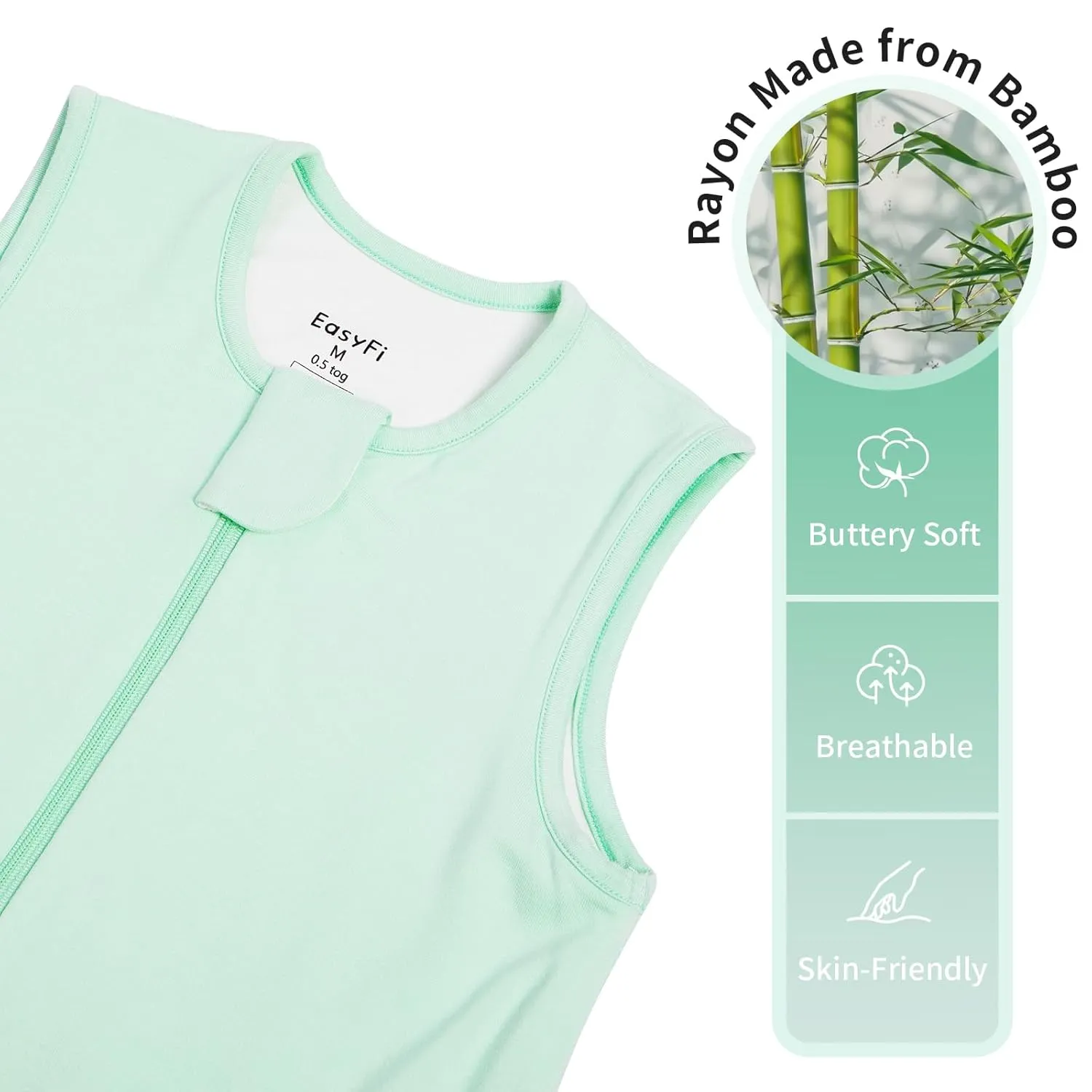 Rayon Made from Bamboo Sleep Sack 12-24 Months 0.5 Tog Ultra Soft Summer Toddler Sleep Sack 1t-2t with Feet 2-Way Zipper Lightweight Sleeping Bag Baby Wearable Blanket (2 Pack)-Green & Blue