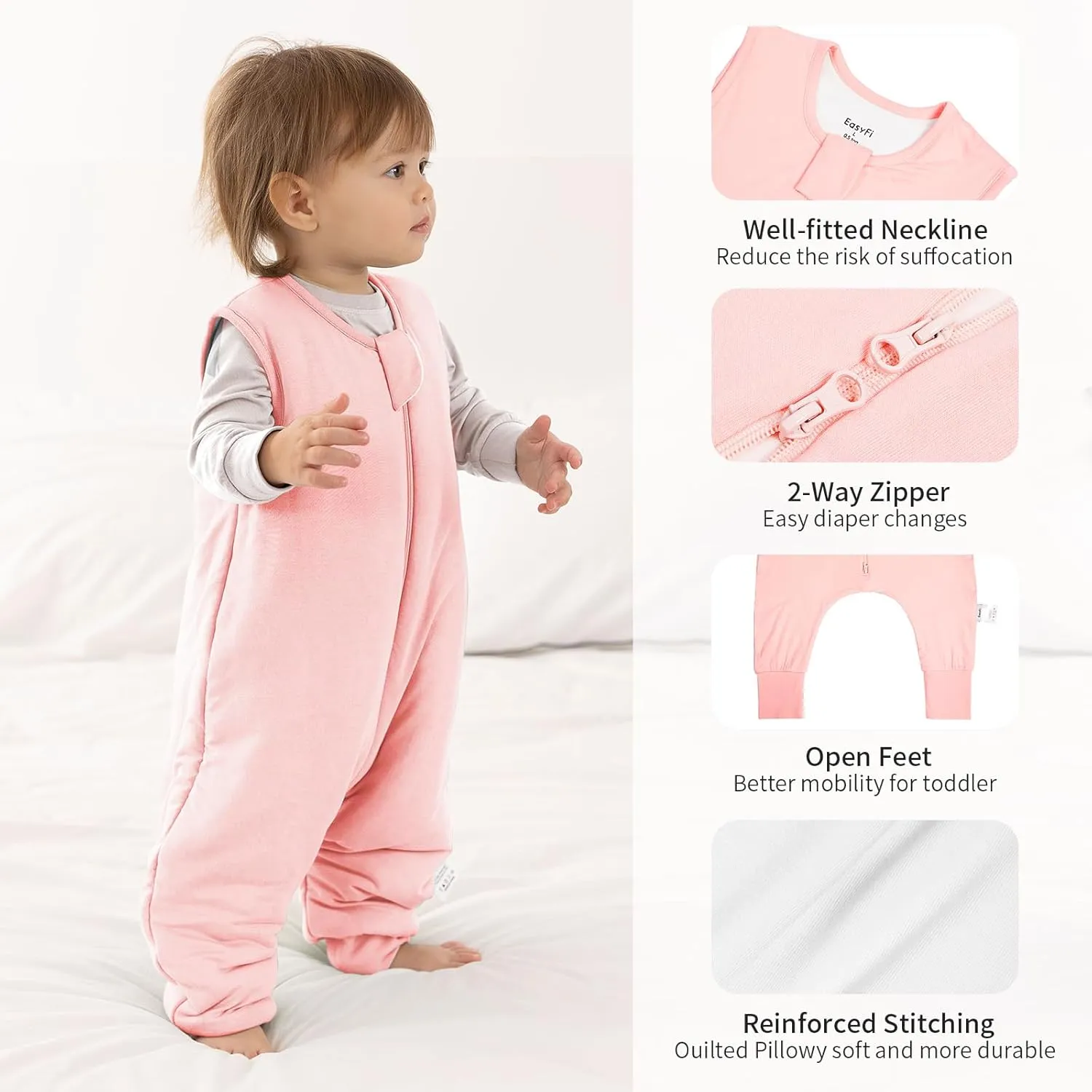Rayon Made from Bamboo Sleep Sack 24-36 Months 0.5 Tog Ultra Soft Summer Toddler Sleep Sack 2t-3t with Feet 2-Way Zipper Lightweight Sleeping Bag Baby Wearable Blanket (2 Pack)-Pink & Gray
