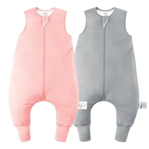 Rayon Made from Bamboo Sleep Sack 24-36 Months 0.5 Tog Ultra Soft Summer Toddler Sleep Sack 2t-3t with Feet 2-Way Zipper Lightweight Sleeping Bag Baby Wearable Blanket (2 Pack)-Pink & Gray