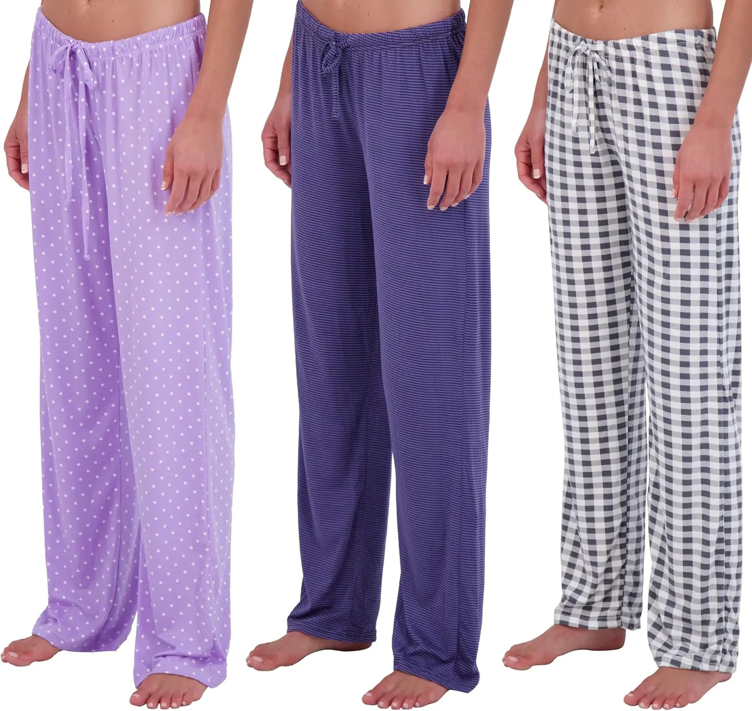 Real Essentials 3 Pack: Women’s Ultra-Soft Comfy Pajama Lounge Pants Sleepwear (Available in Plus Size)