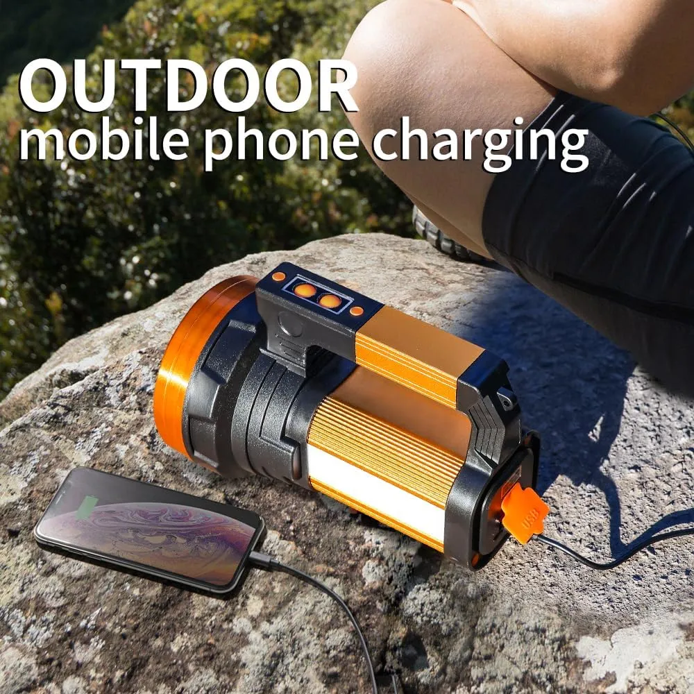 Rechargeable 2000LM Spotlight Flashlight 13600mAh LED Spotlight IP67 Waterproof Handheld Flashlight with Double Side Lights Modes LED Flashligth Outdoor Huting Boat