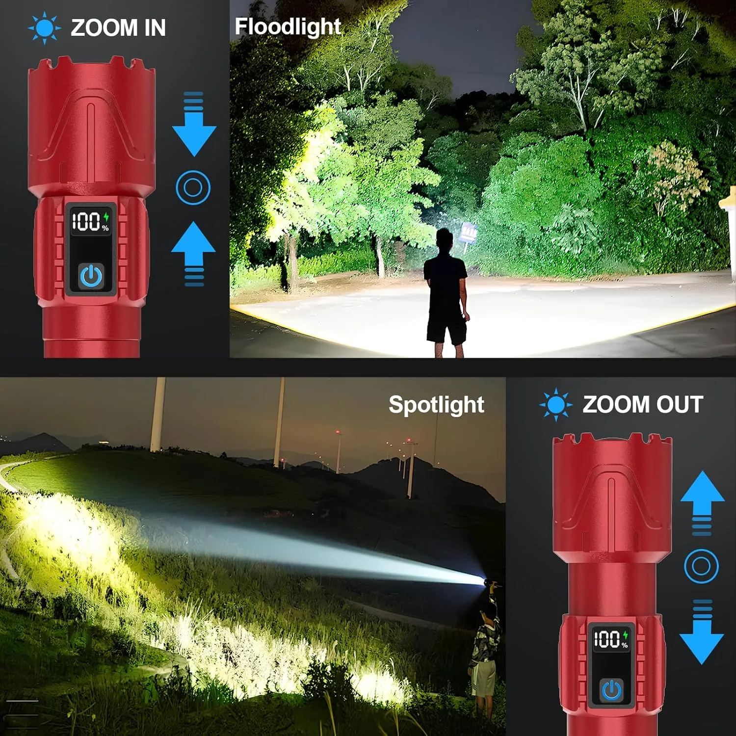 Rechargeable Flashlights High Lumens - Super Bright LED Tactical Flash Light, Powerful Waterproof Handheld USB C Flashlight for Camping,Emergencies,Home,5 Modes,Zoomable (1, Red)