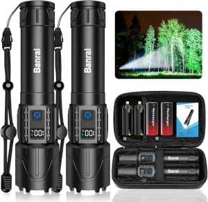 Rechargeable Flashlights High Lumens - Super Bright LED Tactical Flash Light, Powerful Waterproof Handheld USB C Flashlight for Camping,Emergencies,Home,5 Modes,Zoomable (2, Black)