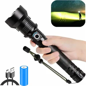 Rechargeable High Lumen Flashlight, 900,000 Lumens Super Bright Led Flashlights with 5 Modes, Zoomable, IPX7 Waterproof Handheld Flash Light, for Emergency, Outdoor, Walking