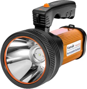 Rechargeable Searchlight Handheld LED Tactical Flashlight with Handle Spotlight 6000 Lumens High-Power Super Bright Torch with USB Output Torch (Gold)