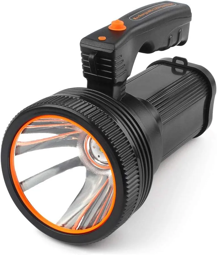 Rechargeable Torch Lantern 7000 Lumens Super Bright Waterproof Handheld Flashlight Spotlight Portable LED Searchlight (Black)