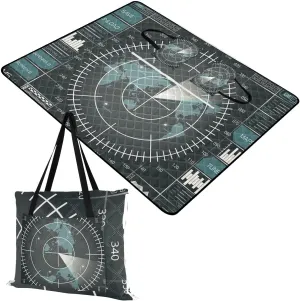 Rectangle Picnic Mat, Outdoor Tote Waterproof Backing Handy Portable Blanket for Family Friends Camping Beach Yoga Hiking Print Digital Radar Screen with World Map Targets