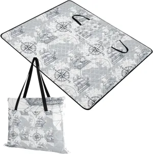 Rectangle Picnic Mat, Outdoor Tote Waterproof Backing Handy Portable Blanket for Family Friends Camping Beach Yoga Hiking Print Sea Map Sailing Ship Compass