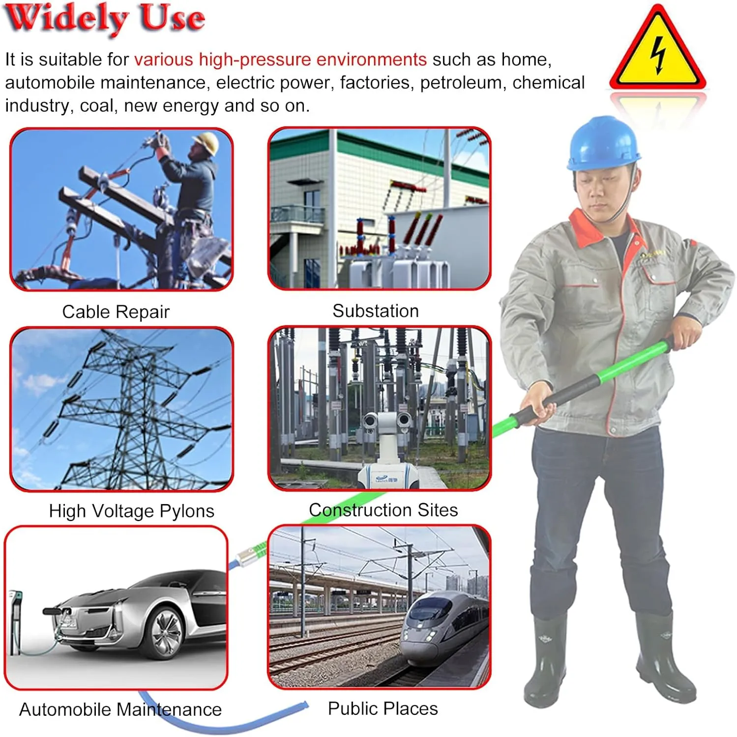 Red Insulated Rescue Hook, Insulation Rod with Hooks/Detachable Electrical Safety Tool, High Voltage Anti Electric Shock Rescue Pole(8 pcs,6.6ft/2.0m-110kv)