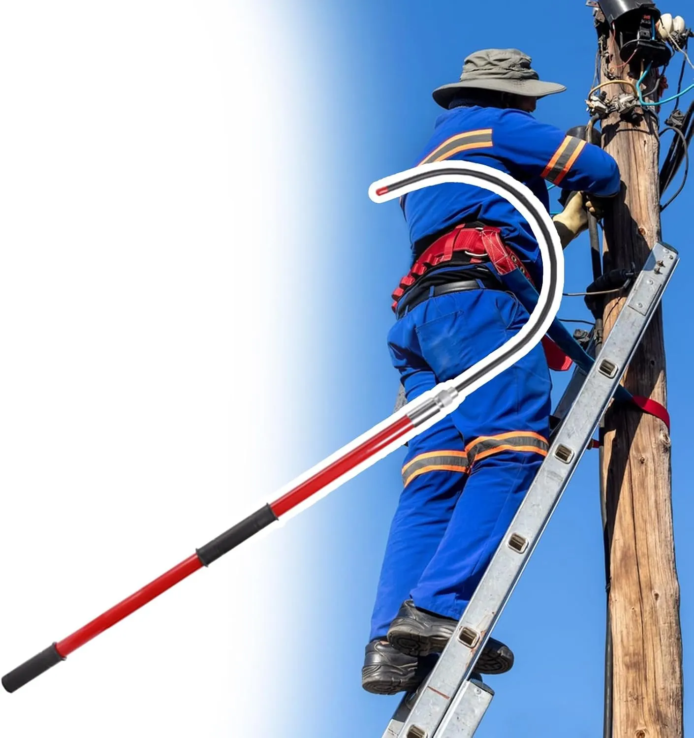 Red Insulated Rescue Hook, Insulation Rod with Hooks/Detachable Electrical Safety Tool, High Voltage Anti Electric Shock Rescue Pole(8 pcs,6.6ft/2.0m-110kv)
