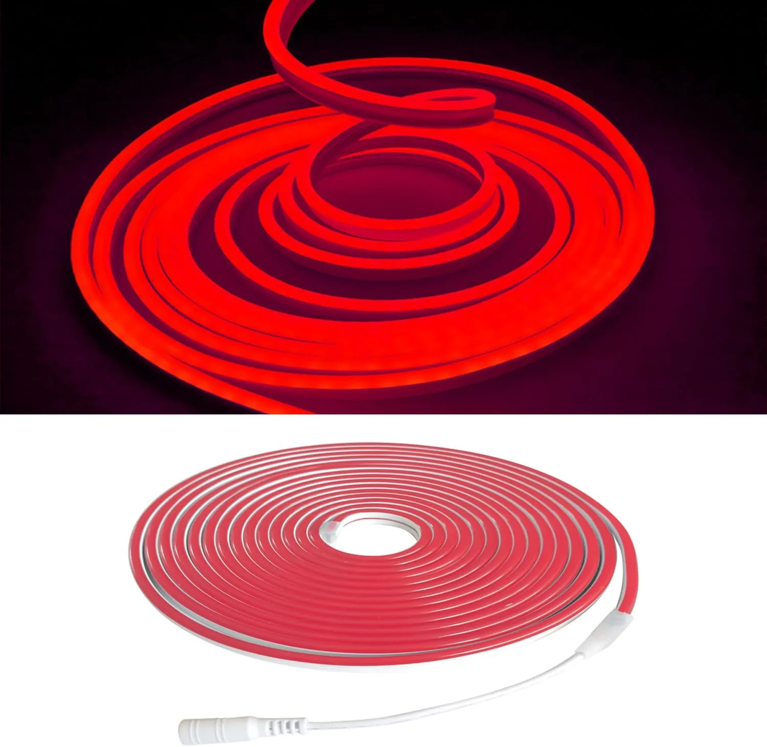 Red Neon LED Strip Lights - 16.4ft (5M) 12V DC 600 SMD2835 LEDs Waterproof Flexible Rope Light for Indoor/Outdoor Decor (Includes Power Adapter)