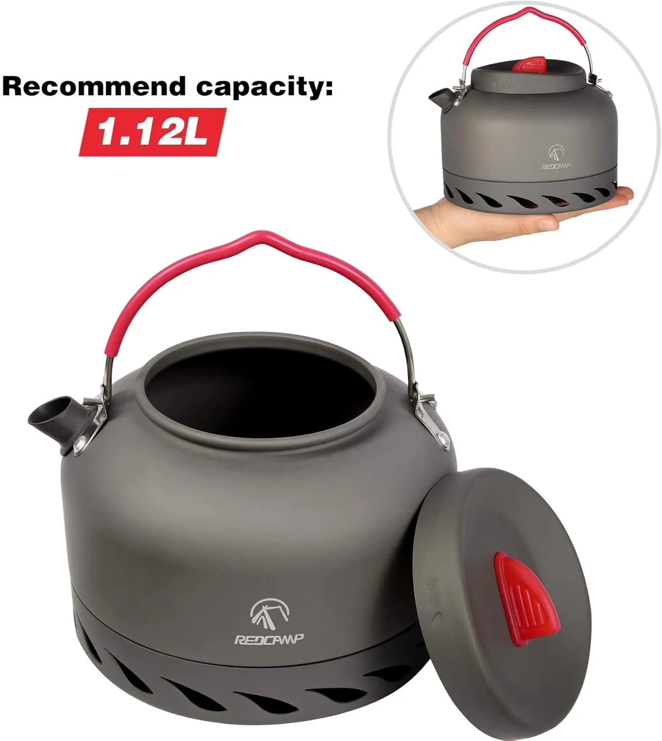REDCAMP 1.4L Outdoor Camping Kettle with Heat Exchanger, Aluminum Camp Tea Kettle with Carrying Bag, Compact Lightweight Coffee Pot