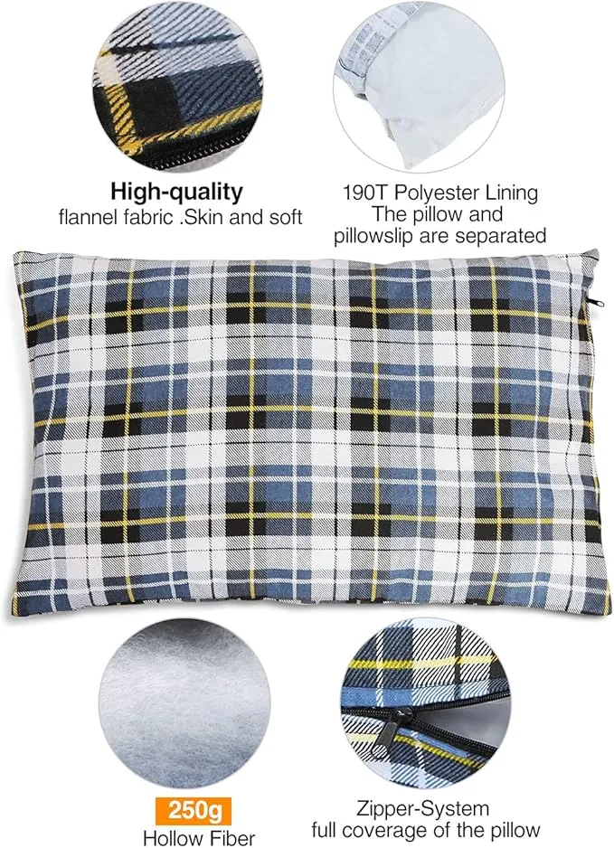 REDCAMP Outdoor Camping Pillow Lightweight, Flannel Travel Pillow Cases, Removable Pillow Cover