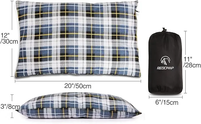 REDCAMP Outdoor Camping Pillow Lightweight, Flannel Travel Pillow Cases, Removable Pillow Cover