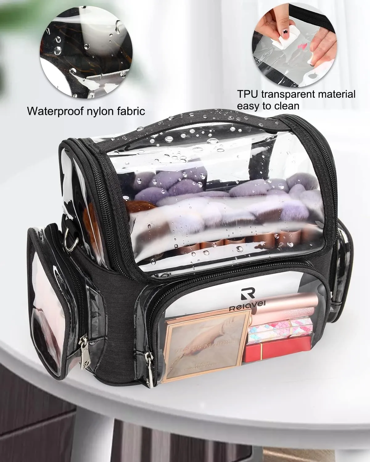 Relavel Professional Makeup Bag Makeup Backpack and Cosmetic Bag, Durable Waterproof Material with Shoulder Straps and Adjustable Dividers, Professional Makeup Artist Organizer
