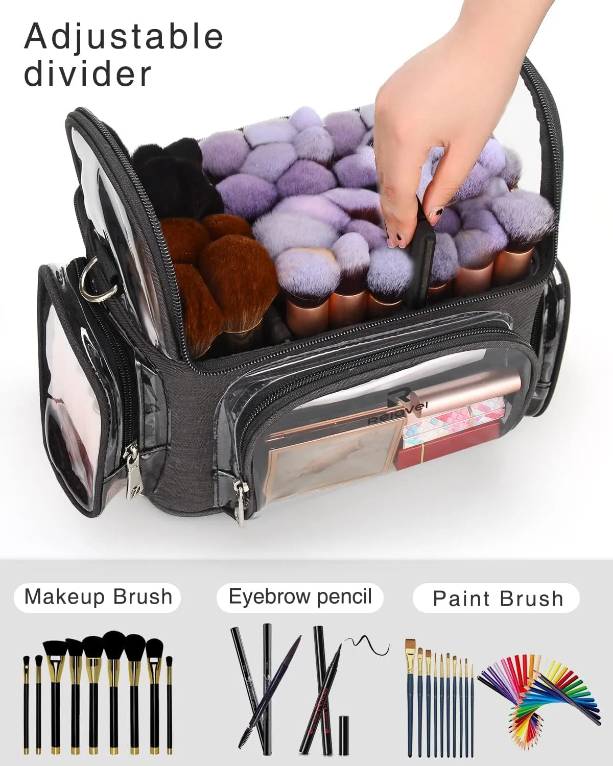 Relavel Professional Makeup Bag Makeup Backpack and Cosmetic Bag, Durable Waterproof Material with Shoulder Straps and Adjustable Dividers, Professional Makeup Artist Organizer