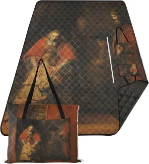Rembrandt Prints Return Prodigal Son Foldable Picnic Mat Cute no Sand Beach Blanket Waterproof Outdoor Blankets for Grass 80" x 60"