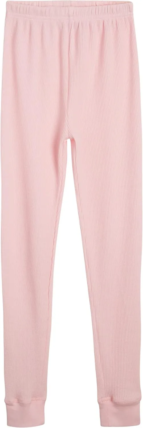 Rene Rofe Girls’ Thermal Underwear Set – 4 Piece Waffle Knit Top and Long Johns (2T-16)