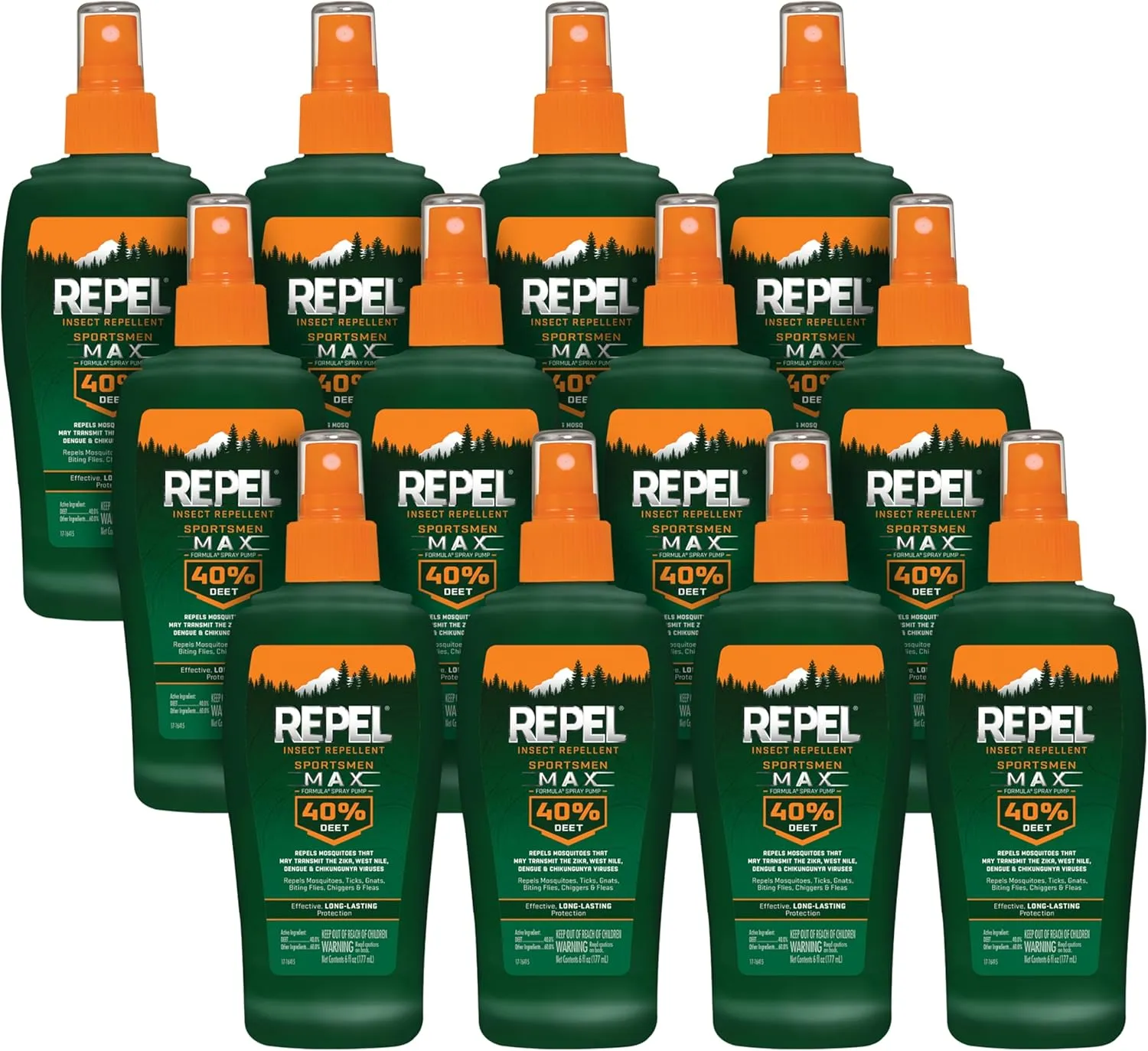 Repel Insect Repellent Sportsmen Max Formula Spray Pump 40% DEET, 6-Ounce, 12-Pack ,Yellow, 72.0 Fl.Oz
