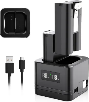 Replacement 2 Pack Ring Battery with Charger Station - Digital Display, Battery Percentage, 6040mAh Rechargeable Ring Batteries for Ring Video Doorbell 4/3/2/3Plus, Spotlight Camera/Stick Up Cam